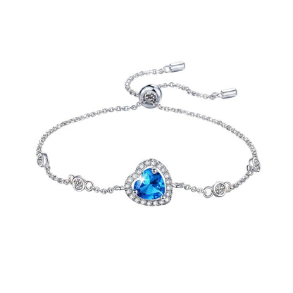 LUMIOR armband met hartvormige blauwe moissaniet, 1 karaat, 925 sterling zilver, verstelbare ketting