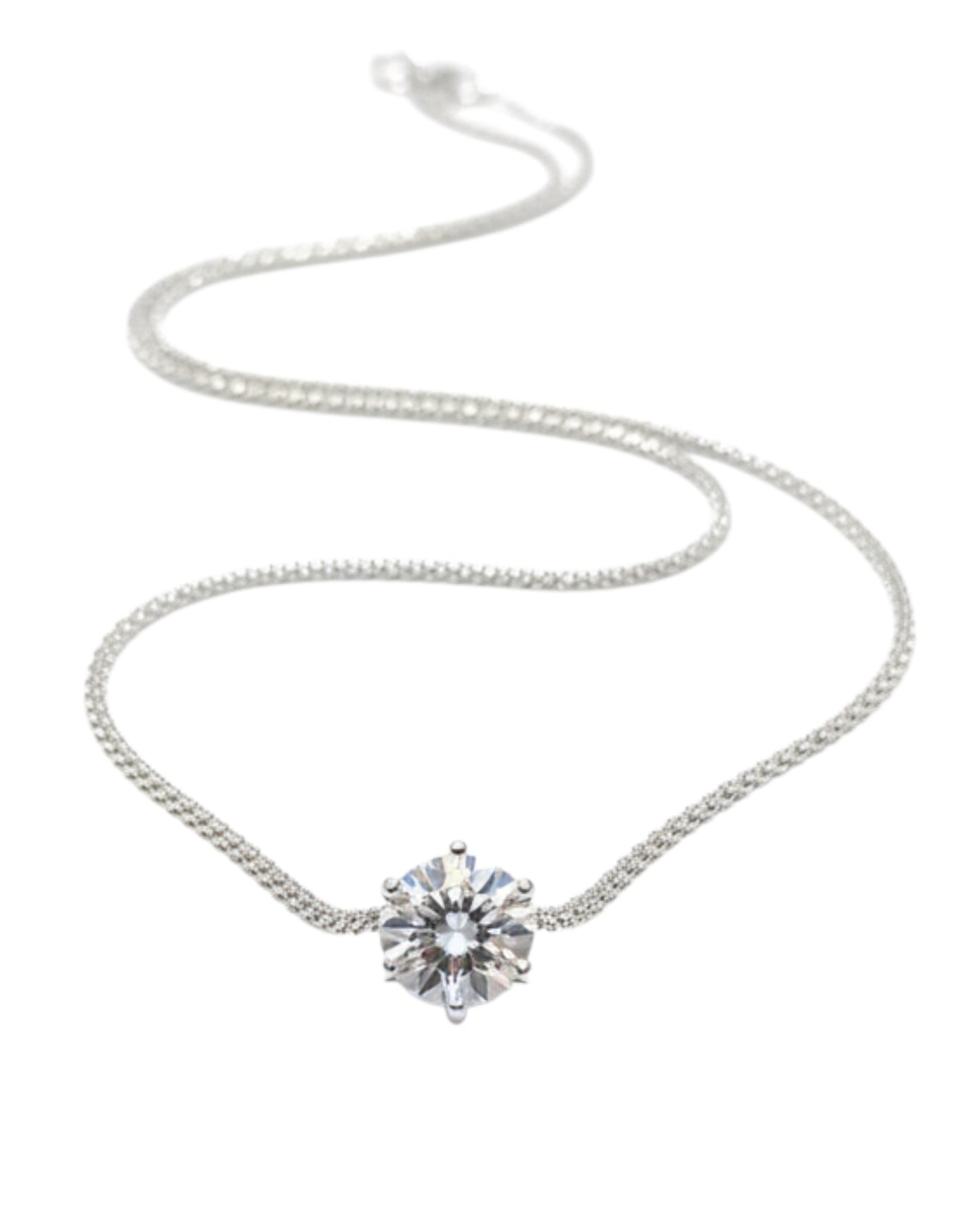 LUMIOR 1 karaat moissaniet halo hanger ketting van 925 sterling zilver met platina plating.