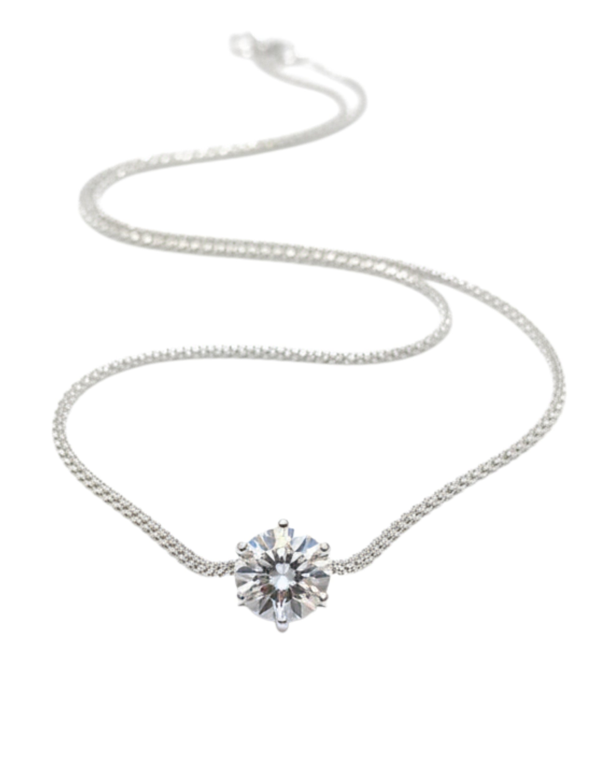 LUMIOR 1 karaat moissaniet halo hanger ketting van 925 sterling zilver met platina plating.