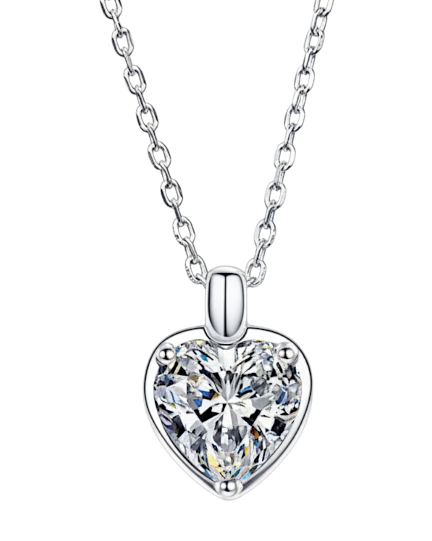 LUMIOR Eternal Heart ketting met 2 karaat moissaniet in 925 sterling zilver met hartvormige hanger.