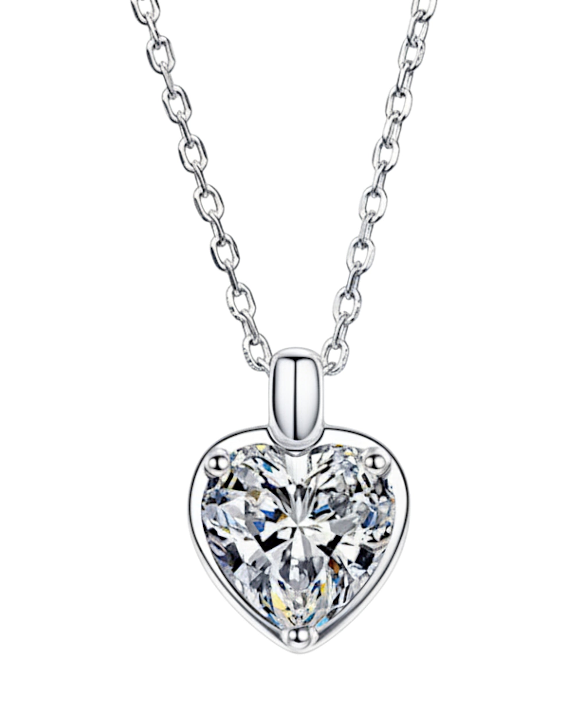 LUMIOR Eternal Heart ketting met 2 karaat moissaniet in 925 sterling zilver met hartvormige hanger.