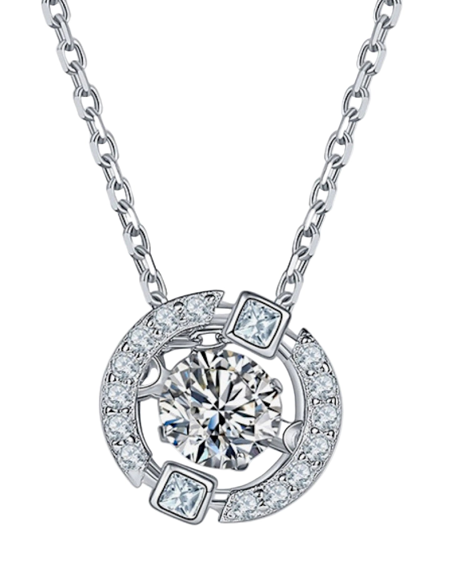 LUMIOR minimalist ketting van 925 sterling zilver met 0,5 karaat ronde moissaniet en zirkonia accenten.