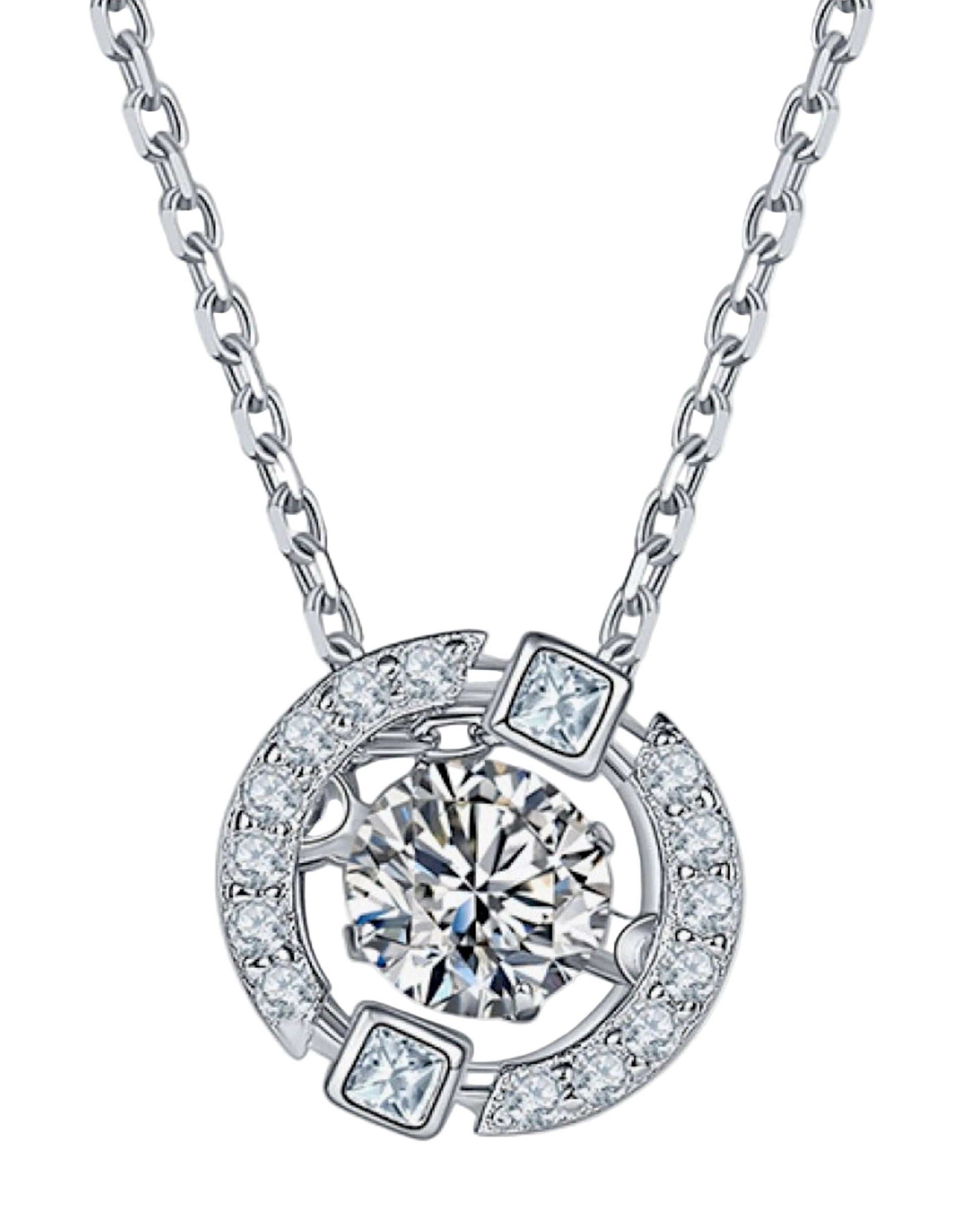 LUMIOR minimalist ketting van 925 sterling zilver met 0,5 karaat ronde moissaniet en zirkonia accenten.