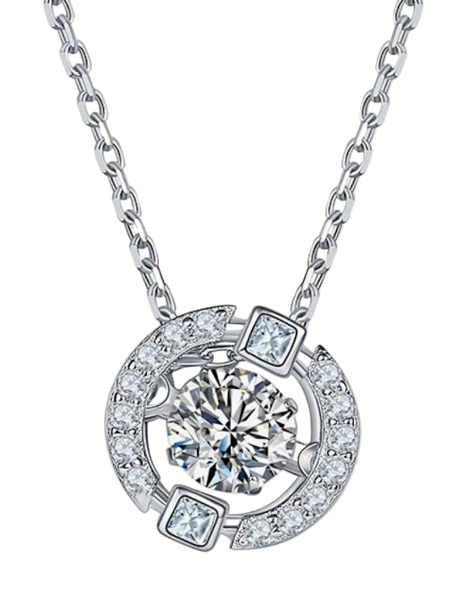 LUMIOR minimalist ketting van 925 sterling zilver met 0,5 karaat ronde moissaniet en zirkonia accenten.
