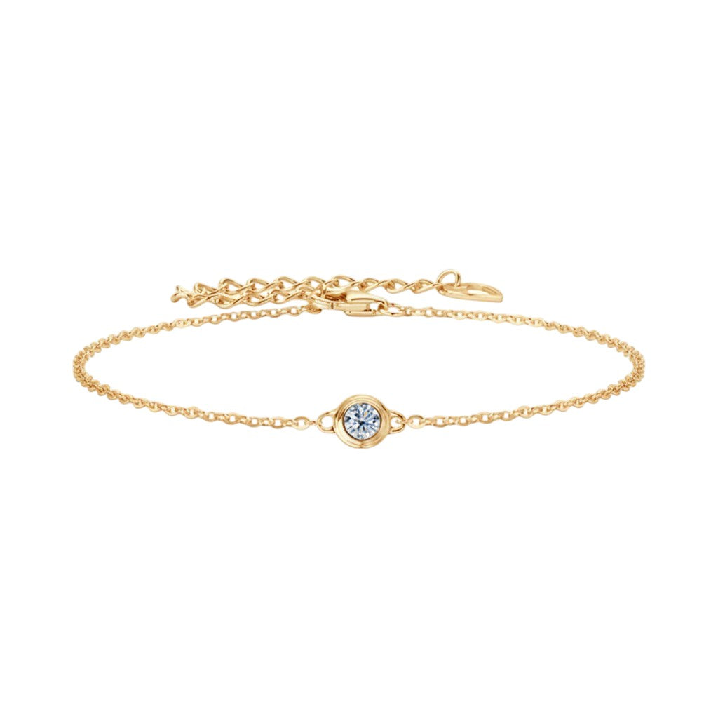 LUMIOR 0.1 karaat moissanite armband in 18K witgoud verguld 925 sterling zilver met verstelbare ketting en enkele steen