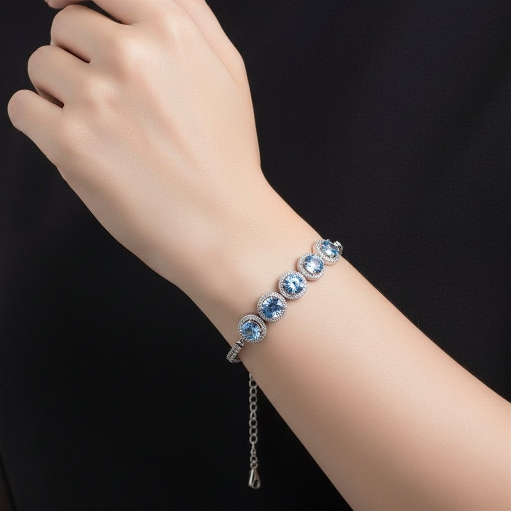 LUMIOR 5 karaat moissanite armband van 925 sterling zilver met platina plating en blauwe stenen, 6.7 inch