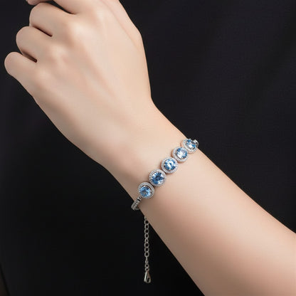LUMIOR 5 karaat moissanite armband van 925 sterling zilver met platina plating en blauwe stenen, 6.7 inch