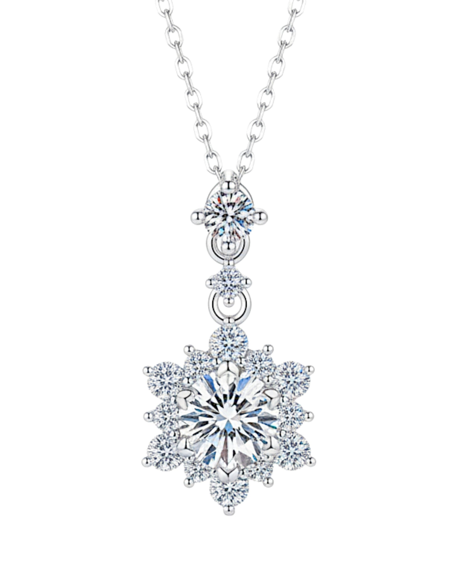 LUMIOR 1 karaat moissanite cluster ketting in sterling zilver met briljante zirkonia accenten, 40 cm ketting met 5 cm verlengstuk.