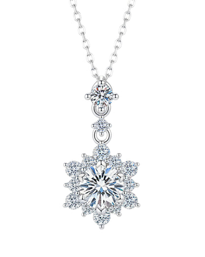 LUMIOR 1 karaat moissanite cluster ketting in sterling zilver met briljante zirkonia accenten, 40 cm ketting met 5 cm verlengstuk.