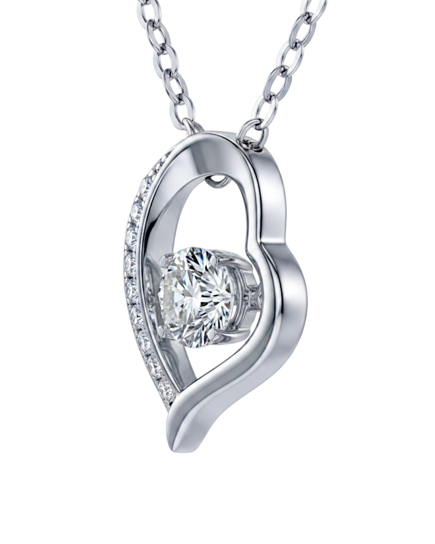 LUMIOR minimalist 0.5 karaat moissanite hartvormige hanger van sterling zilver met platina plating en zirkonia.