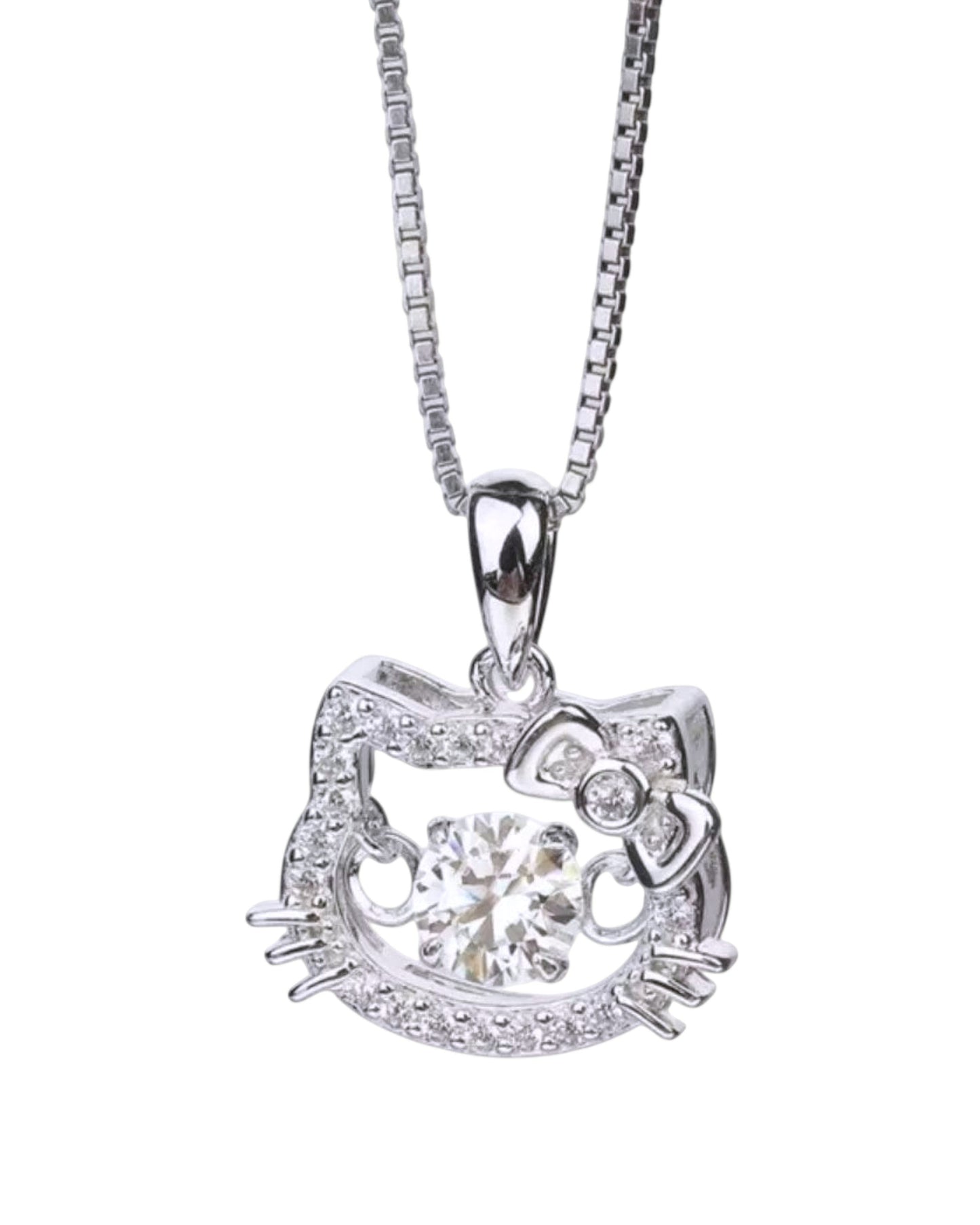 LUMIOR Imperial Aura 2 karaat moissanite ketting in 925 sterling zilver met Hello Kitty design en platina afwerking.