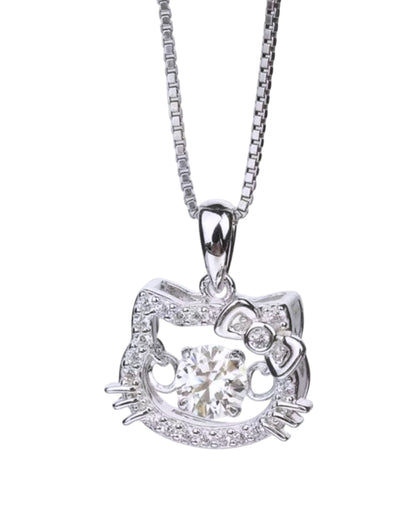 LUMIOR Imperial Aura 2 karaat moissanite ketting in 925 sterling zilver met Hello Kitty design en platina afwerking.