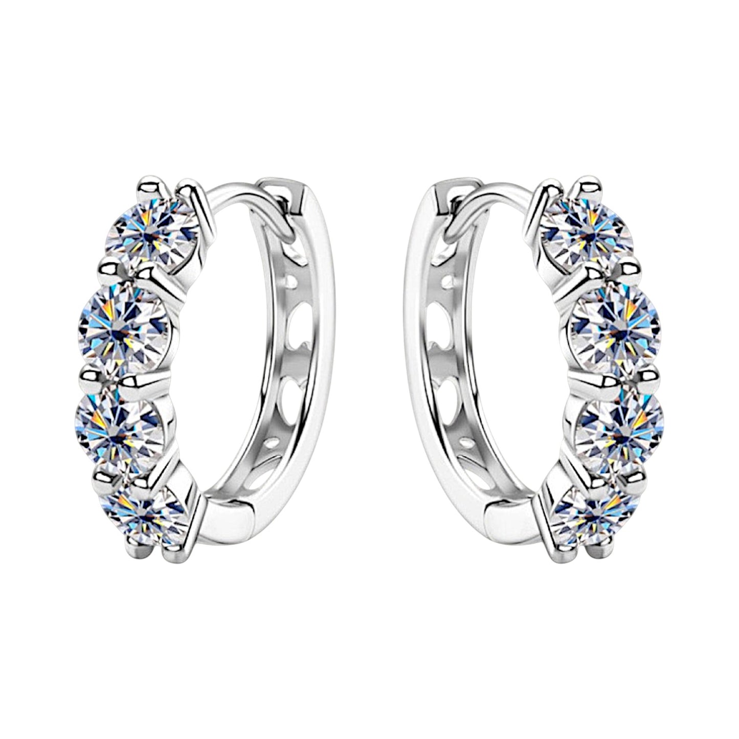 LUMIOR 2.4 karaat moissanite huggie oorbellen in 925 sterling zilver met platina plating