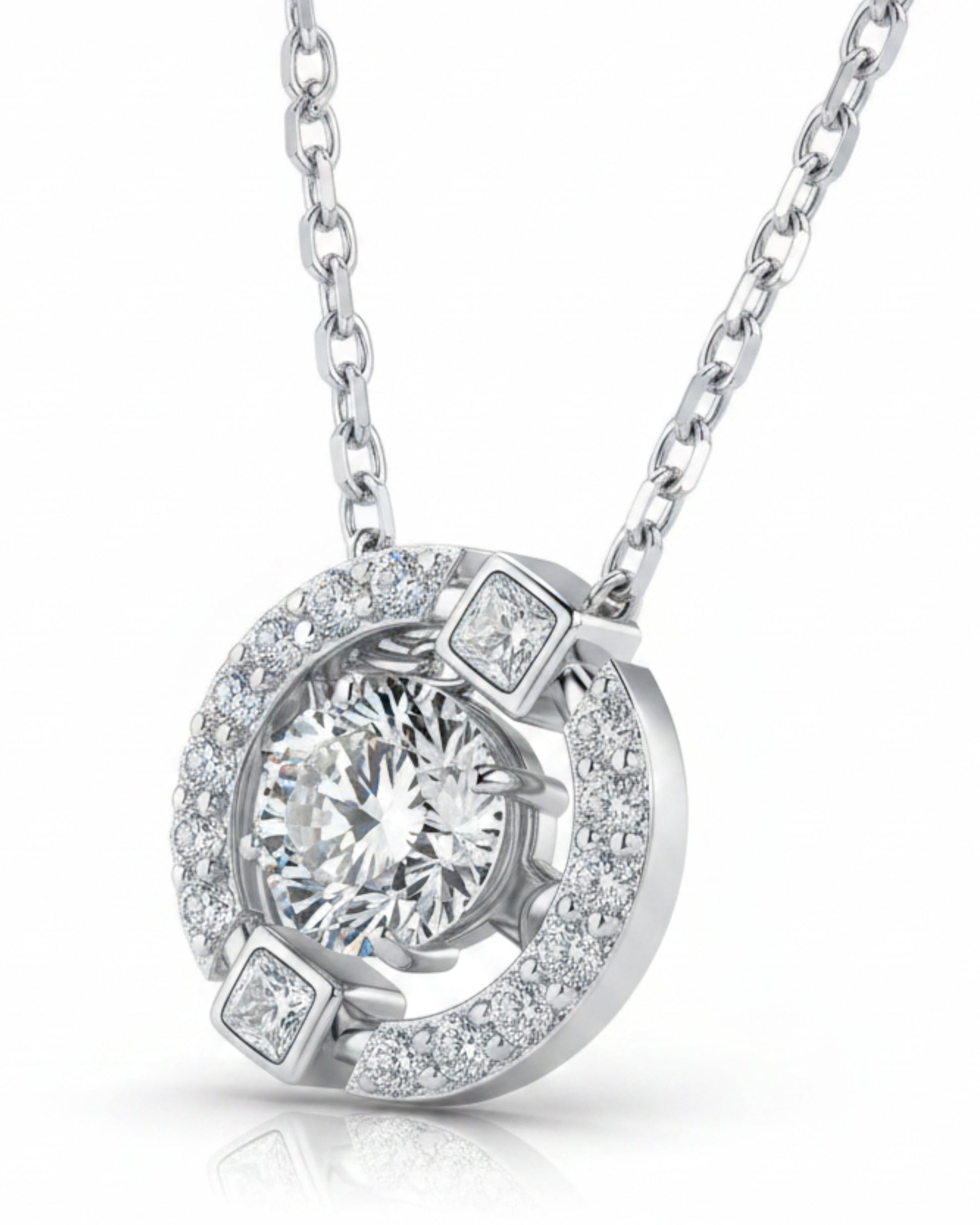 LUMIOR minimalist ketting van 925 sterling zilver met een 0,5 karaat ronde moissanite en zirkonia accenten.