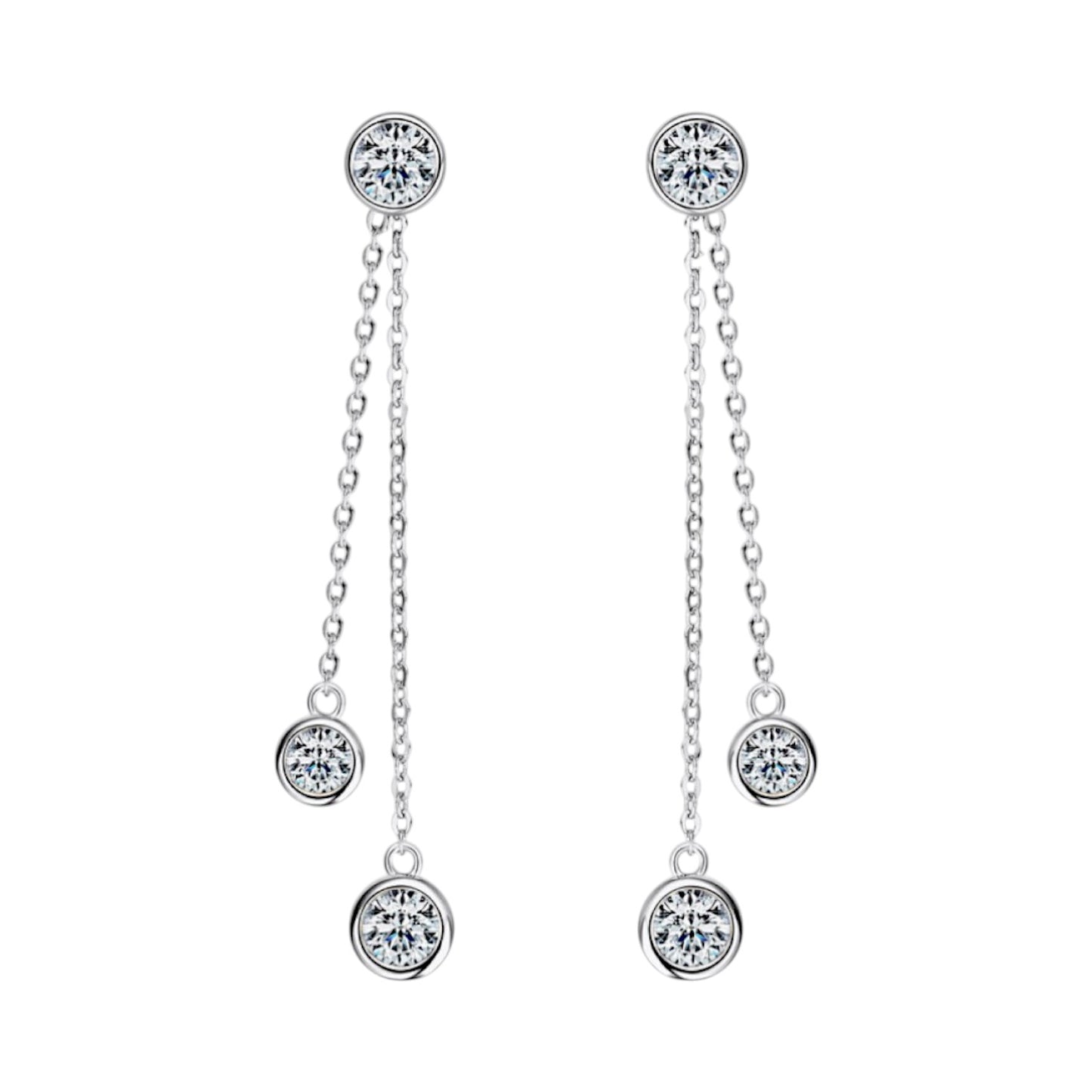 LUMIOR Imperial Gala 2.6 ctw moissanite oorbellen in 925 sterling zilver met lange ketting en druppelvormige stenen.