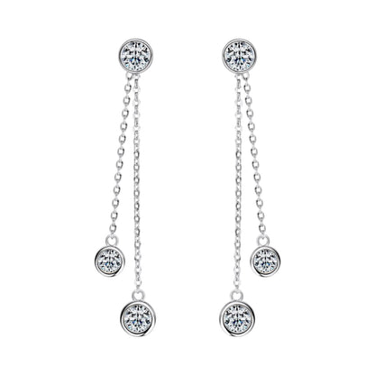 LUMIOR Imperial Gala 2.6 ctw moissanite oorbellen in 925 sterling zilver met lange ketting en druppelvormige stenen.