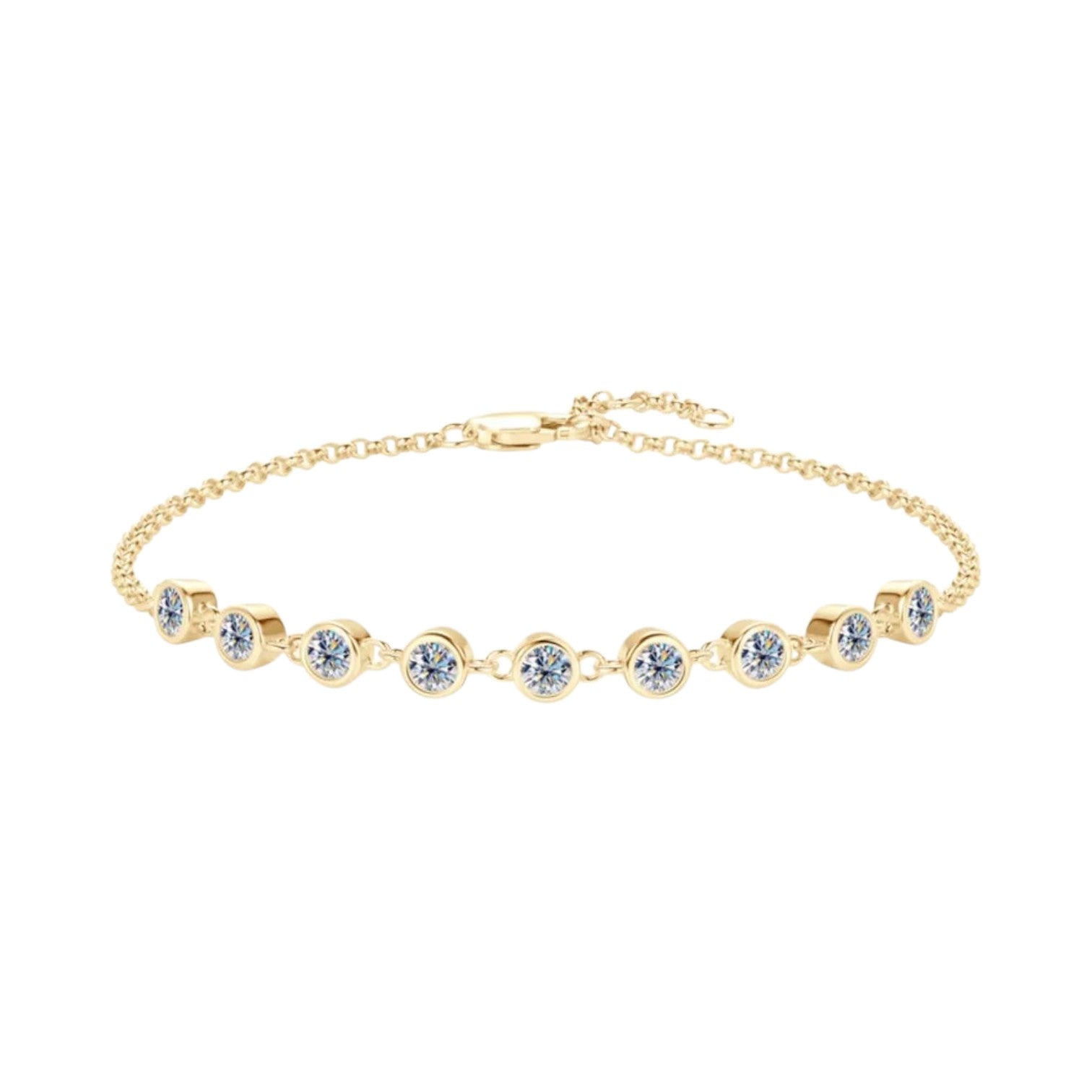 LUMIOR 0.9 karaat moissanite pavé armband in 18K goud verguld sterling zilver met 7.3" ketting.