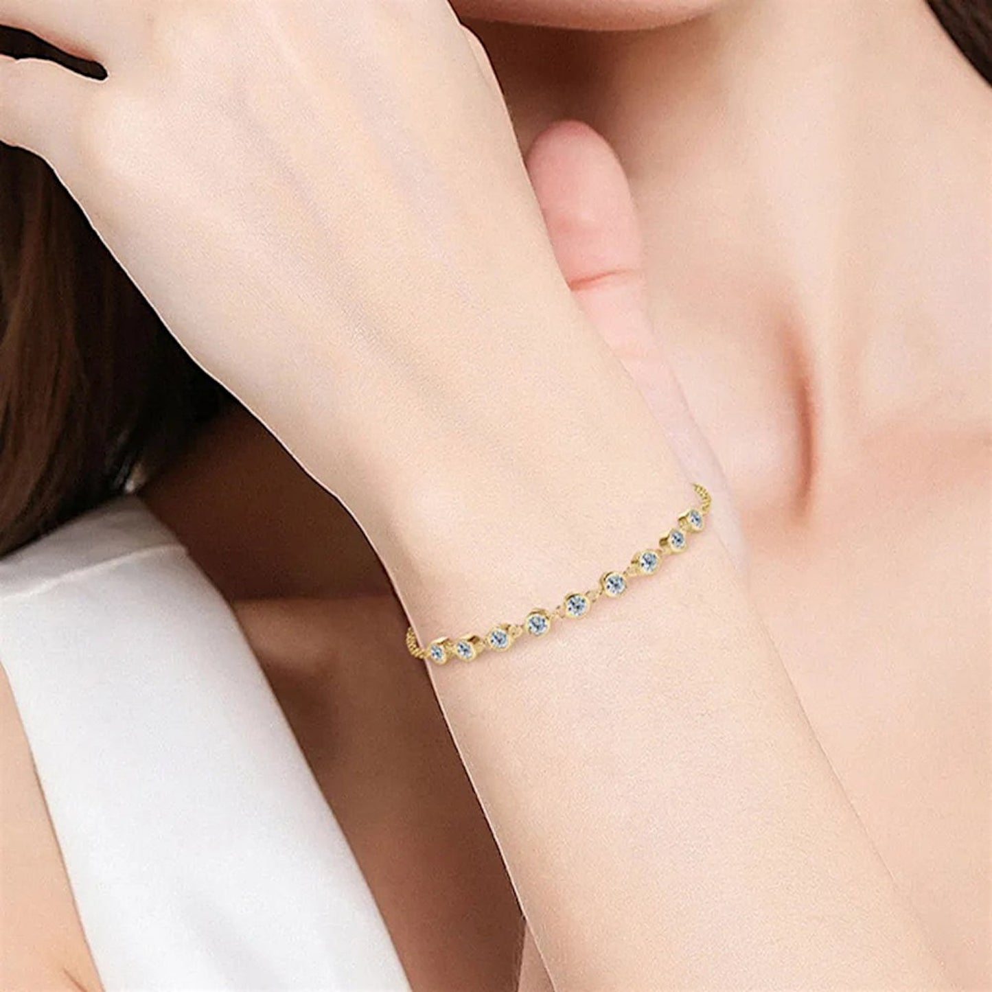 LUMIOR 0.9 karaat moissanite pavé armband in 18K goud verguld sterling zilver met heldere stenen
