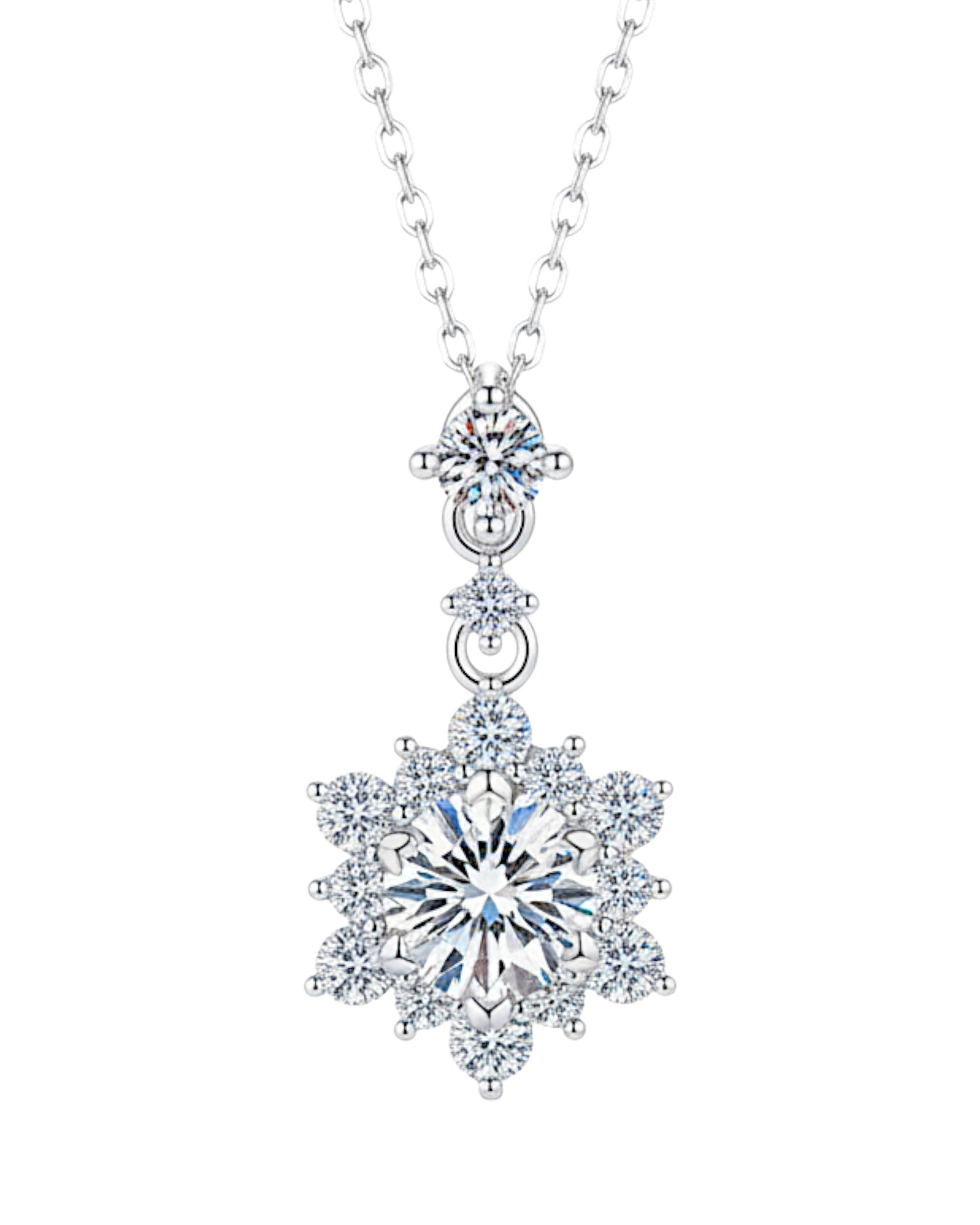 LUMIOR 1 karaat moissanite cluster ketting in 925 sterling zilver met zirkonia accenten, sneeuwvlok design.