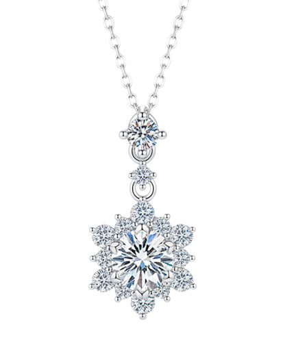 LUMIOR 1 karaat moissanite cluster ketting in 925 sterling zilver met zirkonia accenten, sneeuwvlok design.
