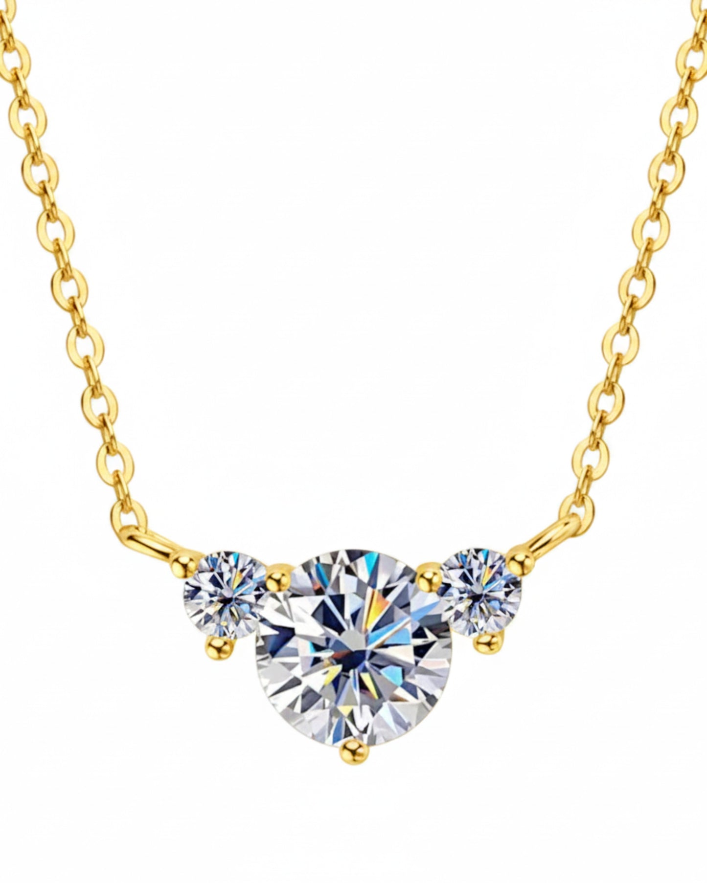LUMIOR Imperial 1.2 karaat moissanite solitaire ketting in 18K goud verguld sterling zilver met drie stenen.