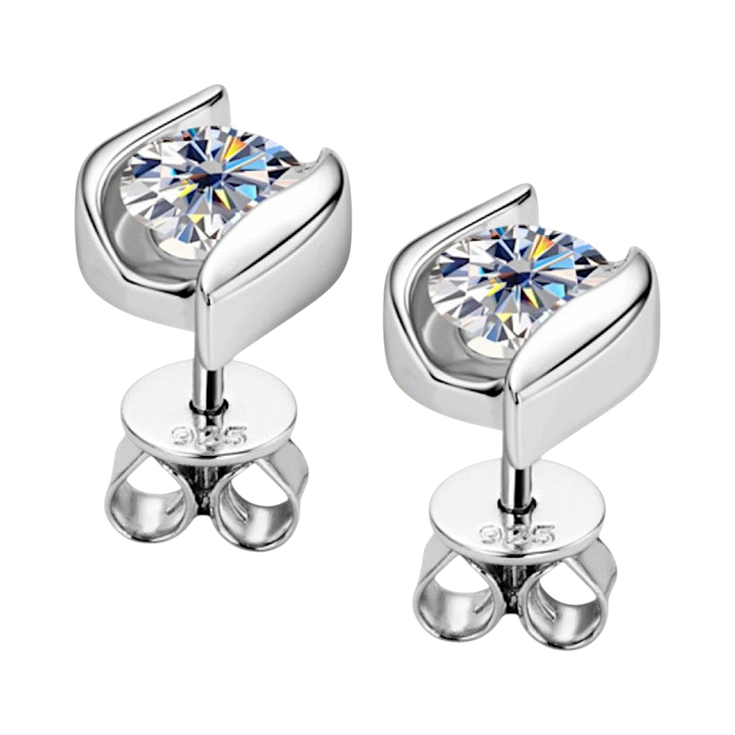 LUMIOR 1 karaat moissanite stud oorbellen in 925 sterling zilver met platina of 18K goud plating.