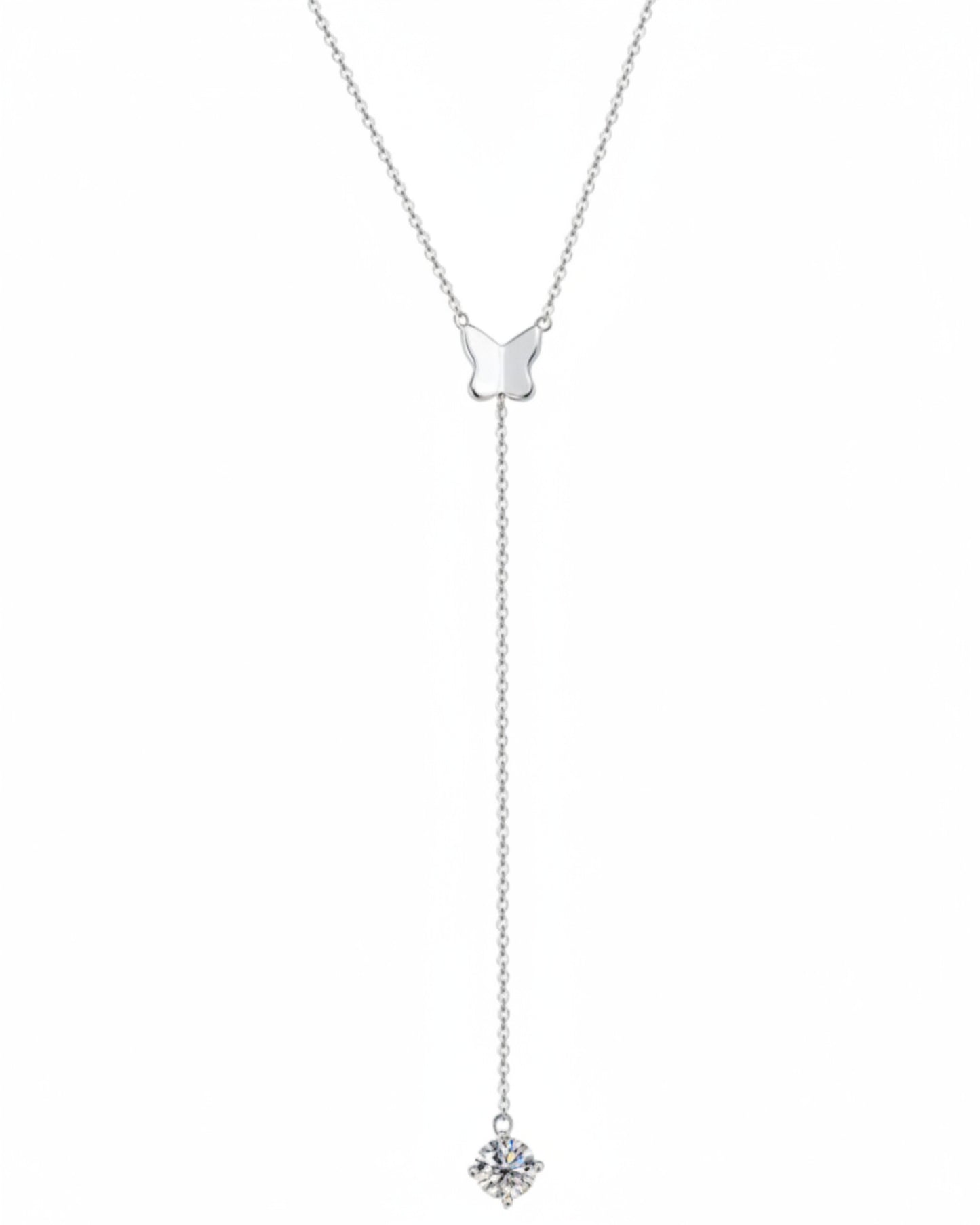 LUMIOR 1 karaat moissanite y-ketting van 925 sterling zilver met vlinderdetail en elegante hanger.