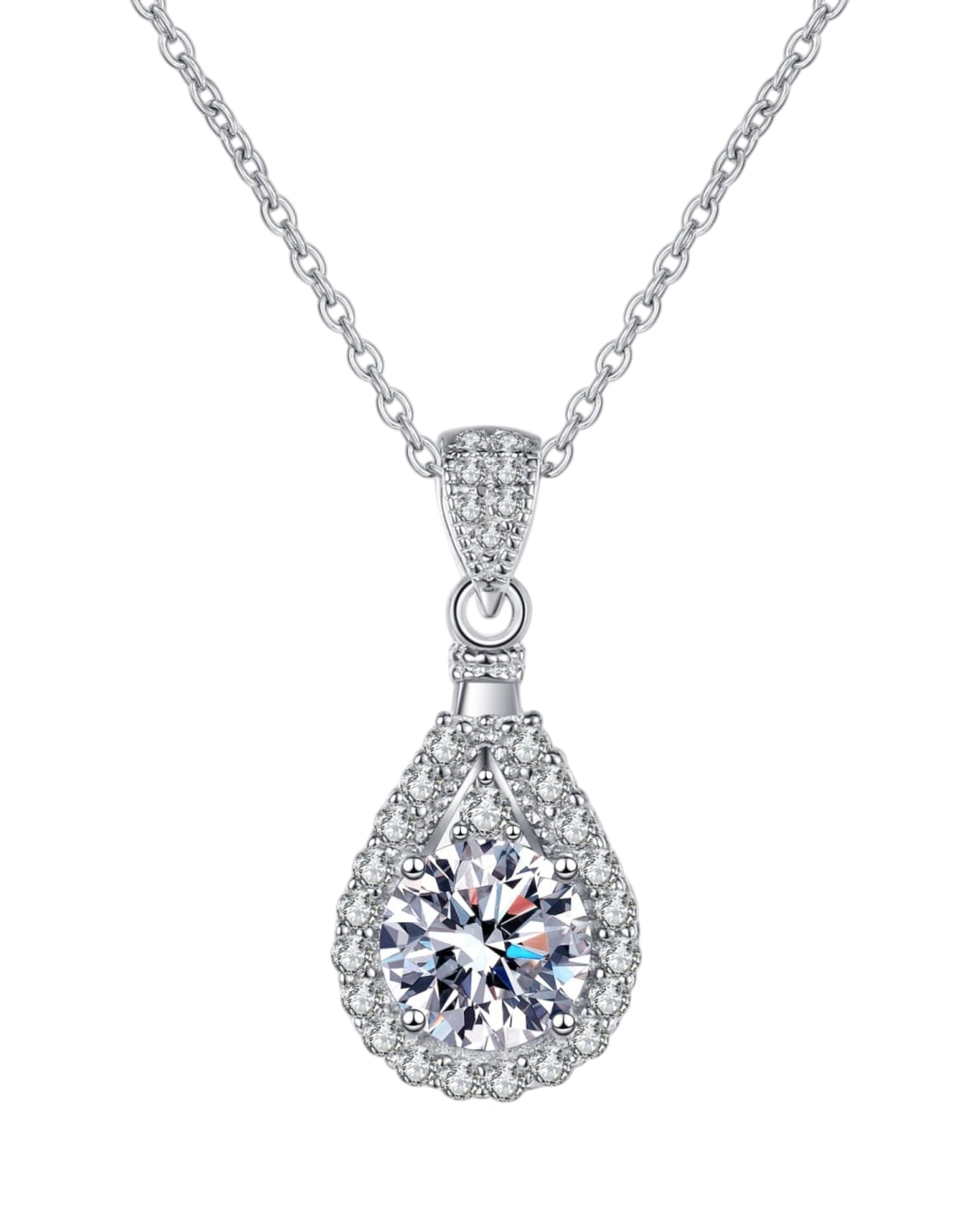 LUMIOR 2 karaat peervormige moissaniet hanger met zilveren ketting en zirkoon accenten