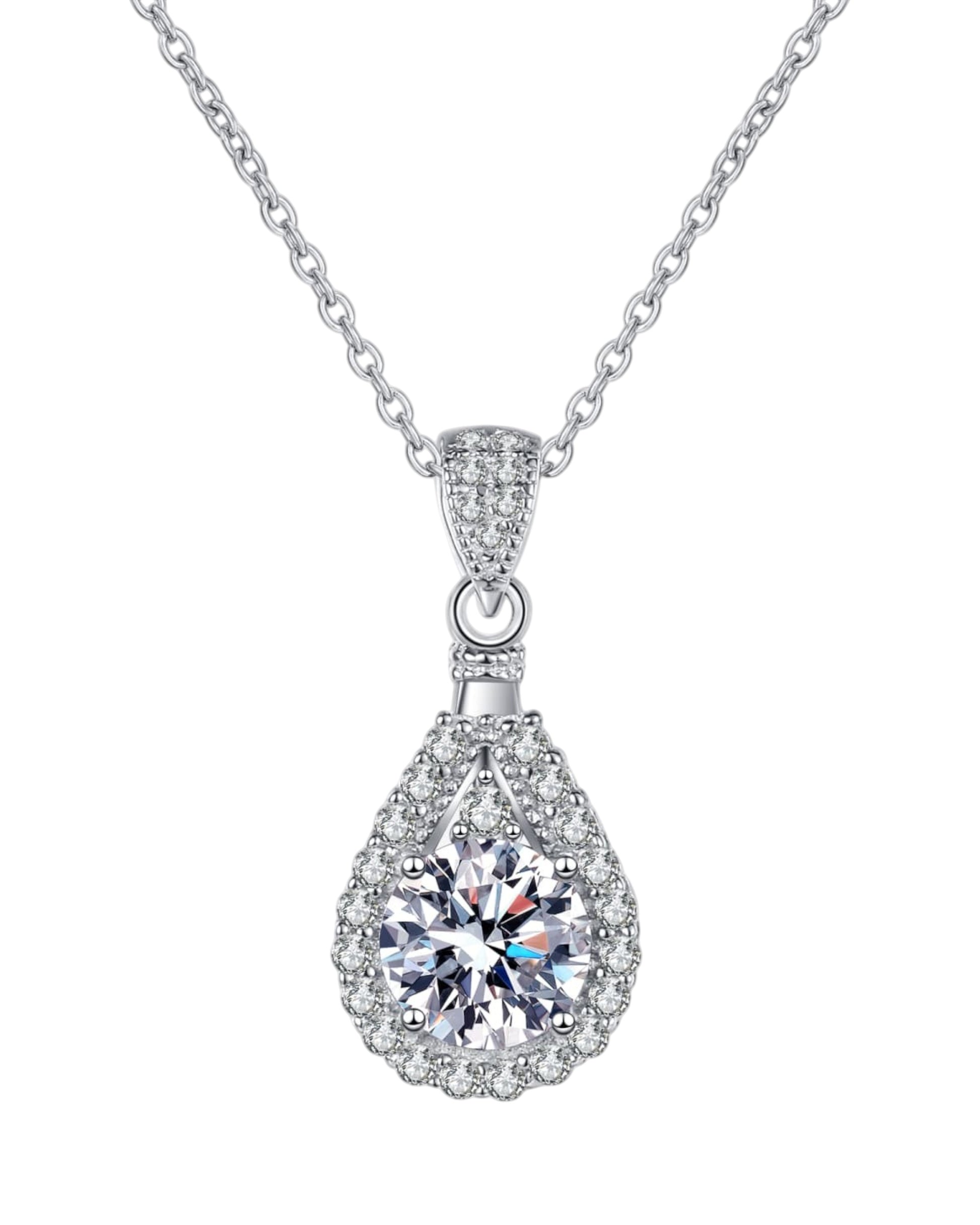 LUMIOR 2 karaat peervormige moissaniet hanger met zilveren ketting en zirkoon accenten