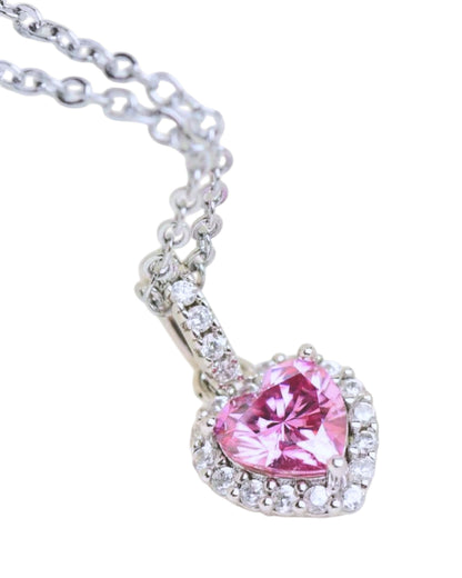 LUMIOR 1 karaat roze hartvormige moissanite ketting van 925 sterling zilver met zirkonia accenten.