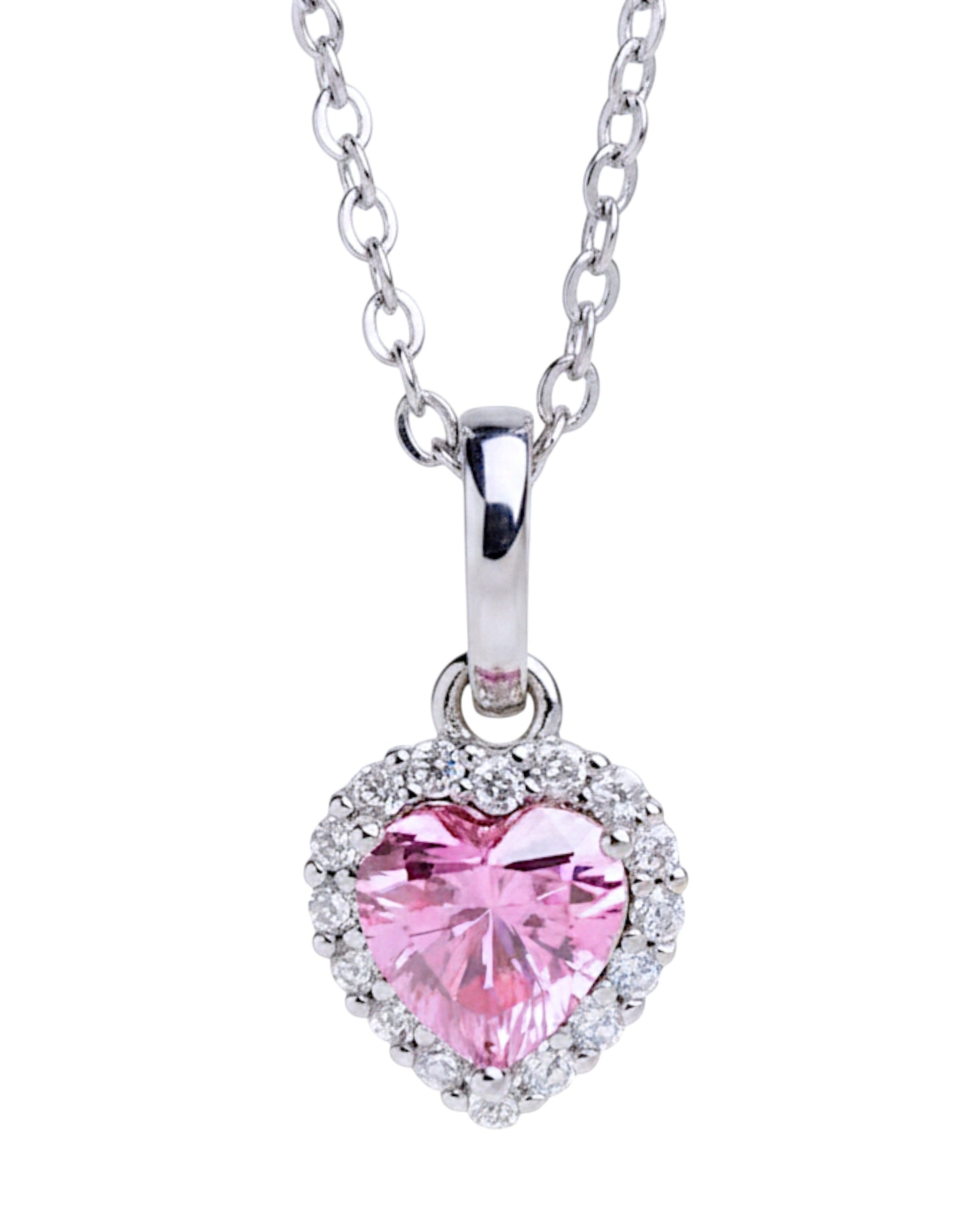 LUMIOR ketting met 1 karaat roze hartvormige moissanite in 925 sterling zilver met zirkonia accenten.