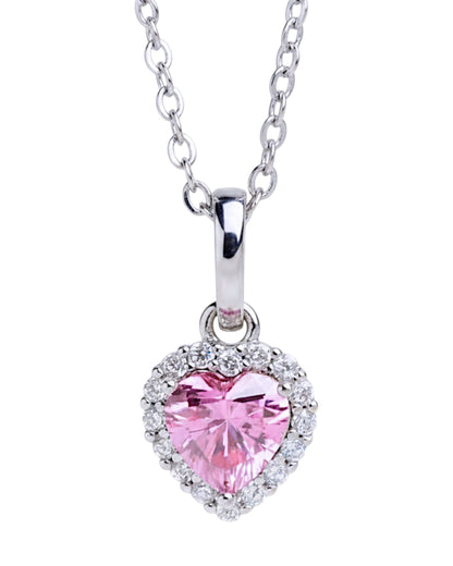 LUMIOR ketting met 1 karaat roze hartvormige moissanite in 925 sterling zilver met zirkonia accenten.