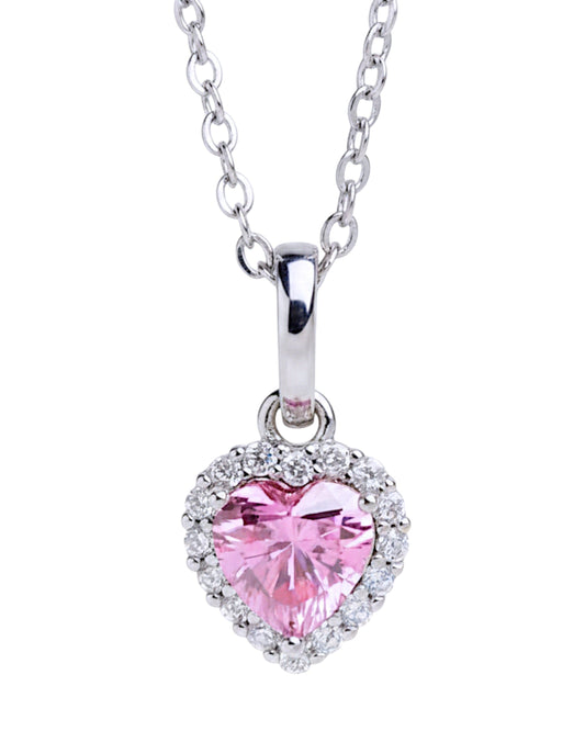 LUMIOR ketting met 1 karaat roze hartvormige moissanite in 925 sterling zilver met zirkonia accenten.