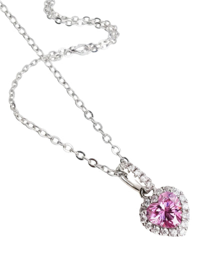 LUMIOR 1 karaat roze hartvormige moissanite ketting van 925 sterling zilver met platina plating en zirkonia accenten.