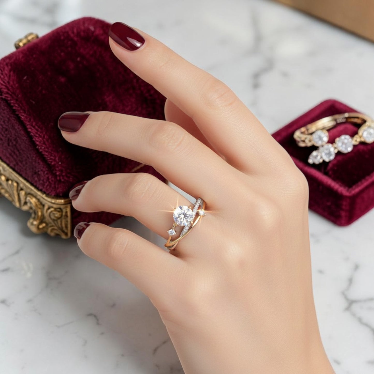 LUMIOR Seraphina ring met 1 karaat ronde moissaniet diamant in 18k geelgouden plating en 925 sterling zilver met vier-klauw zetting.