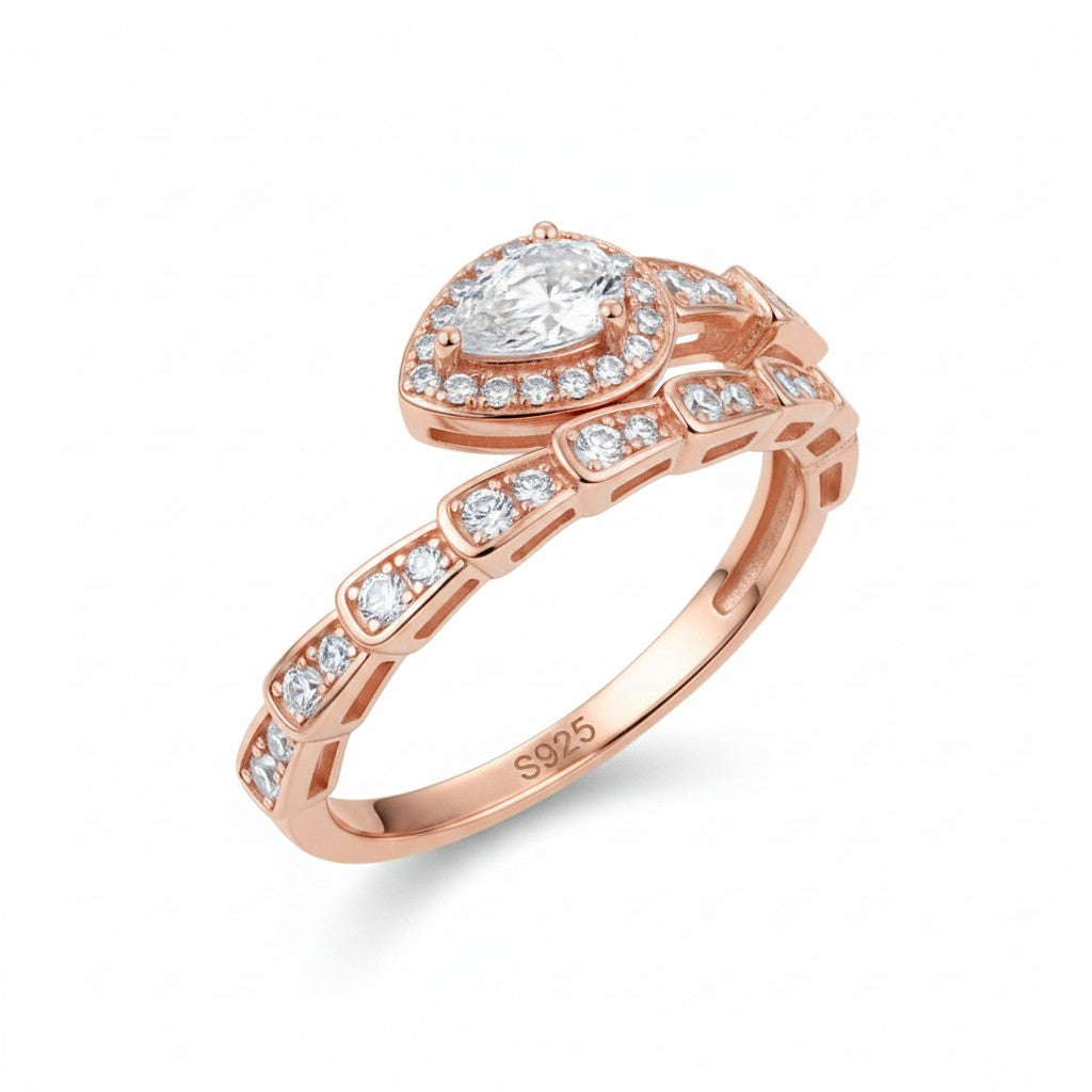 LUMIOR gouden slang ring met moissanite diamanten, 925 sterling zilver met 18K goudkleurige plating.