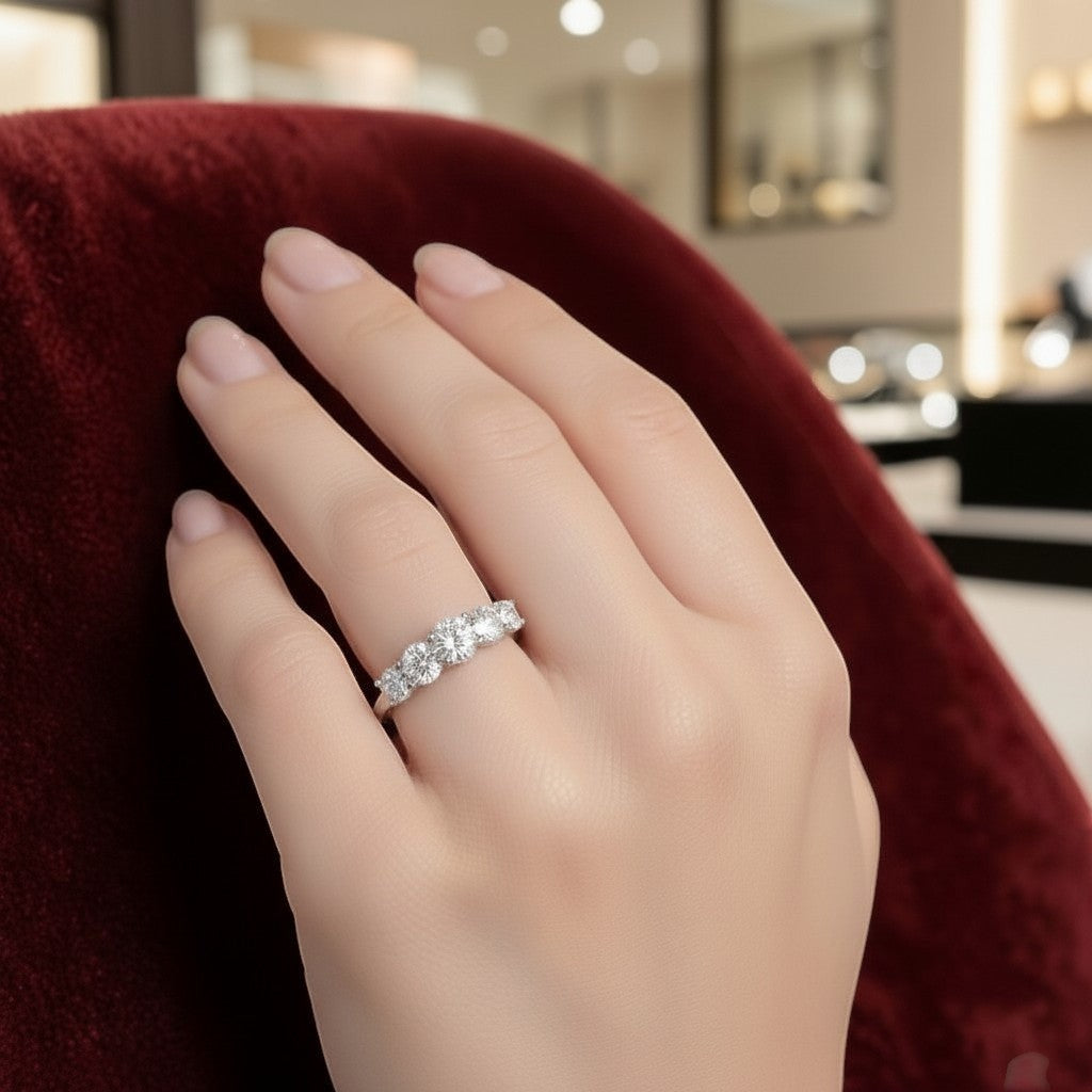 LUMIOR Sophitia™ ring met 3 karaat moissaniet in 925 sterling zilver met 18K geelgoud plating. Klassiek ontwerp met vier stenen.