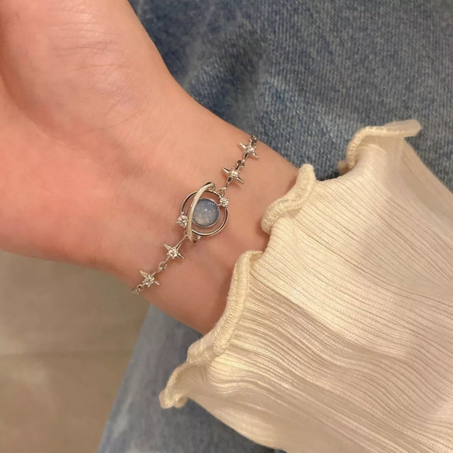 LUMIOR sterling zilveren armband met planeetmotief en sterren, 5.9 inch