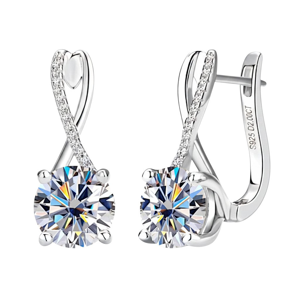 LUMIOR Sterling zilveren oorbellen met 4 karaat moissaniet stenen en zirkonia accenten, 2 cm lang.