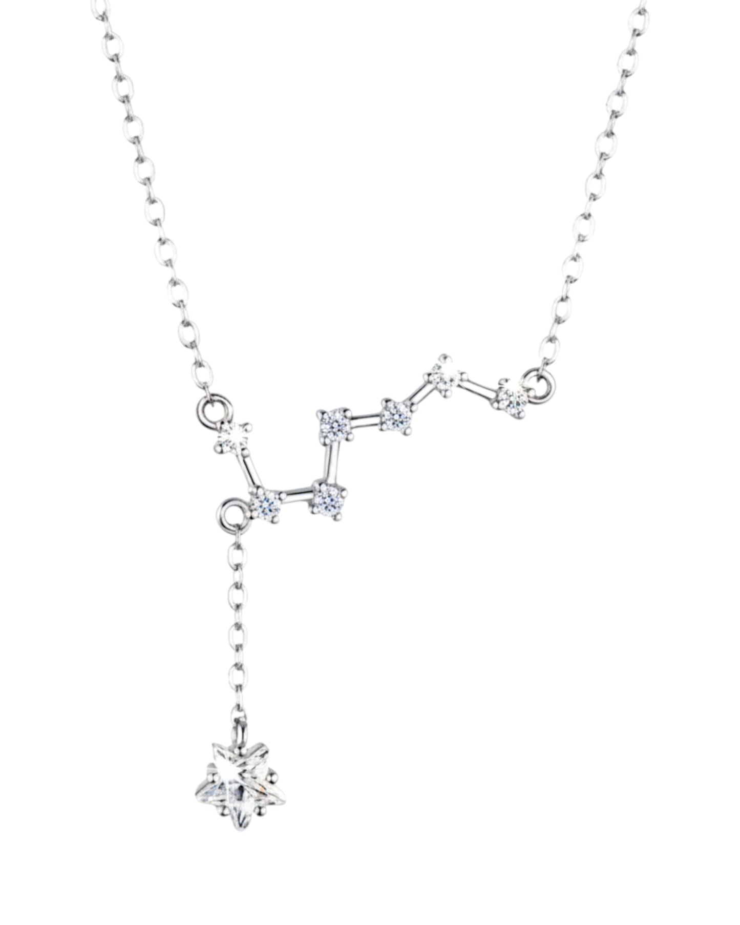 LUMIOR zilverkleurige ketting met sterrenbeeld en hangende sterbedel, bezet met zirkoonstenen.