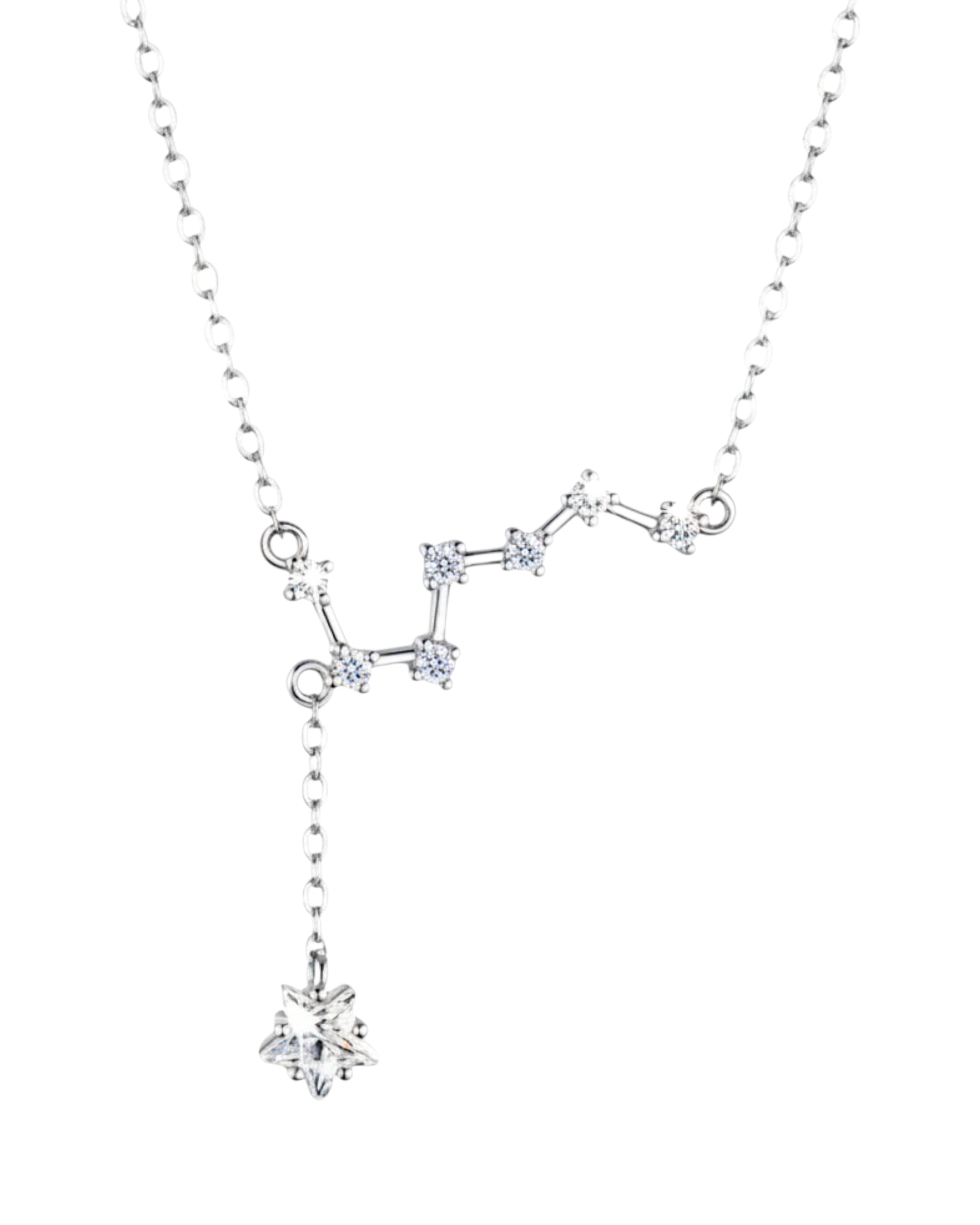 LUMIOR zilverkleurige ketting met sterrenbeeld en zirkonia steentjes, 40cm ketting met 5cm verlengstuk
