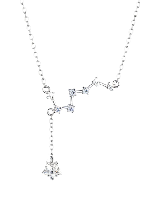 LUMIOR zilverkleurige ketting met sterrenbeeld en zirkonia steentjes, 40cm ketting met 5cm verlengstuk