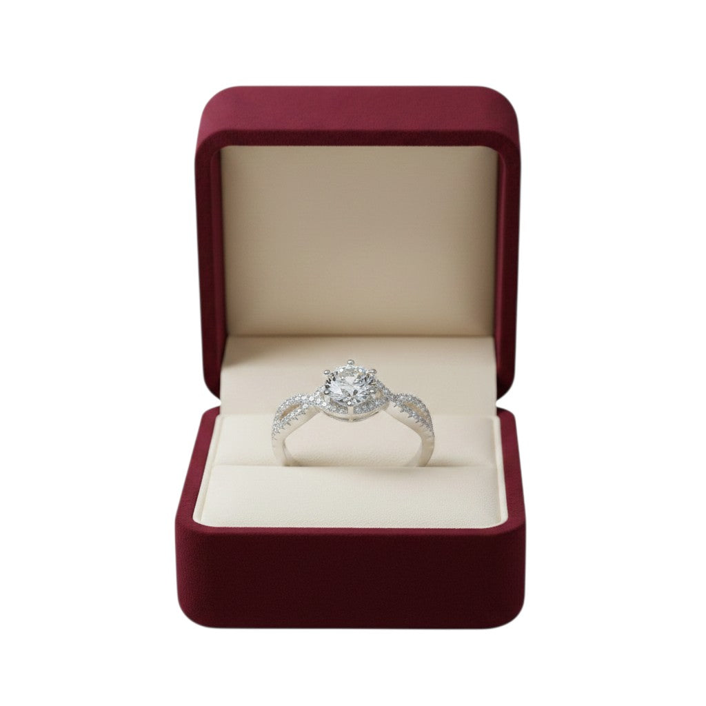 LUMIOR Valentina™ ring met 1 karaat moissaniet in gedraaid pavé ontwerp, zilverkleurig