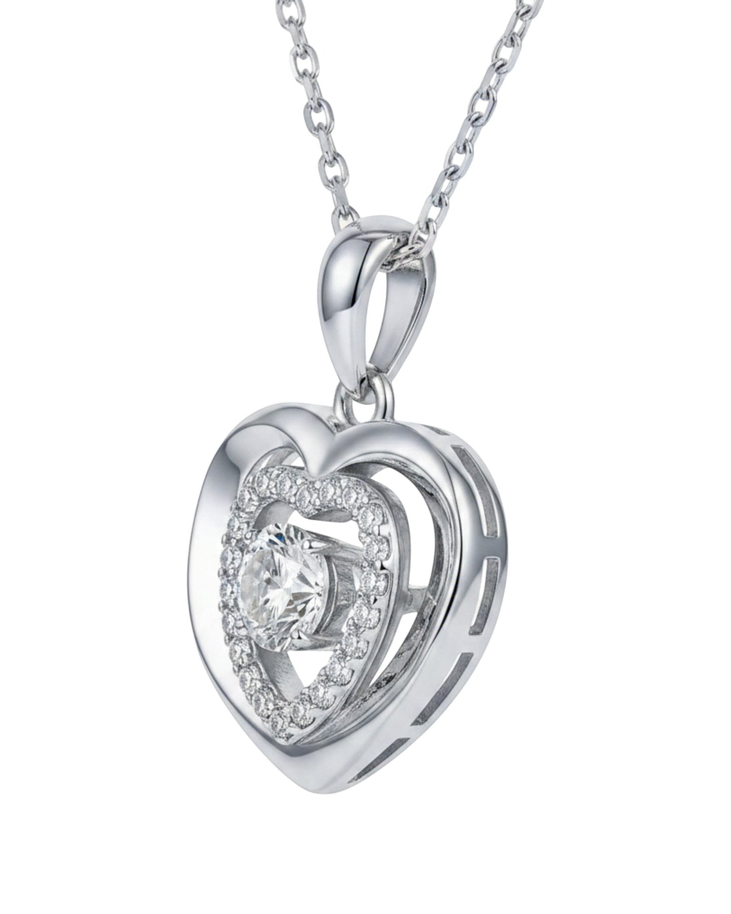 LUMIOR zilverkleurige ketting met hartvormige hanger, 0.5 karaat moissaniet en zirkonia accenten