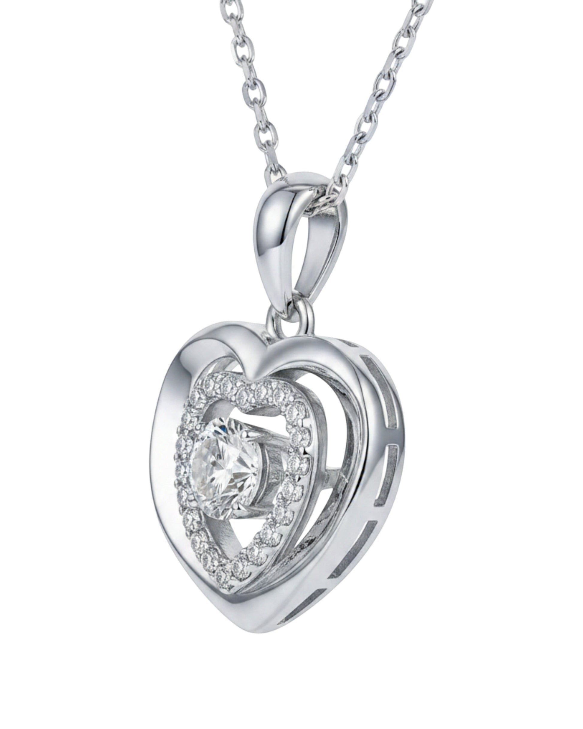 LUMIOR zilverkleurige ketting met hartvormige hanger, 0.5 karaat moissaniet en zirkonia accenten