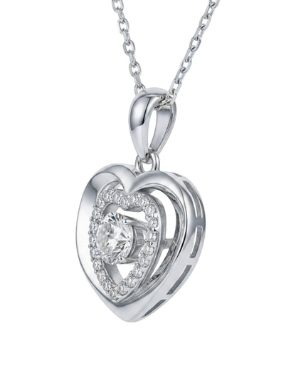 LUMIOR zilverkleurige ketting met hartvormige hanger, 0.5 karaat moissaniet en zirkonia accenten