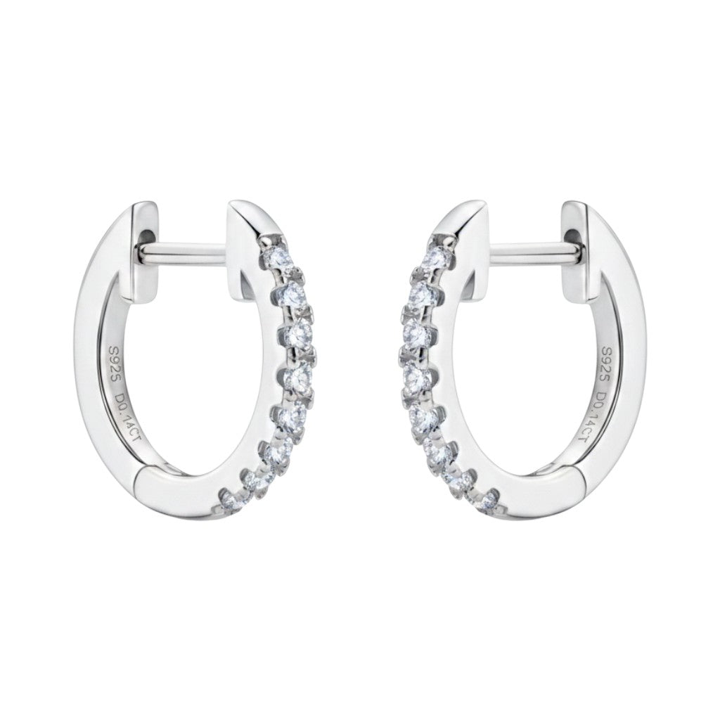 LUMIOR minimalist huggie oorbellen van 925 sterling zilver met moissaniet steentjes, 1.4 cm lang