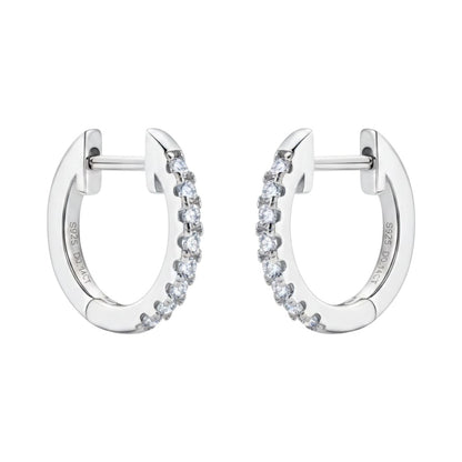 LUMIOR minimalist huggie oorbellen van 925 sterling zilver met moissaniet steentjes, 1.4 cm lang