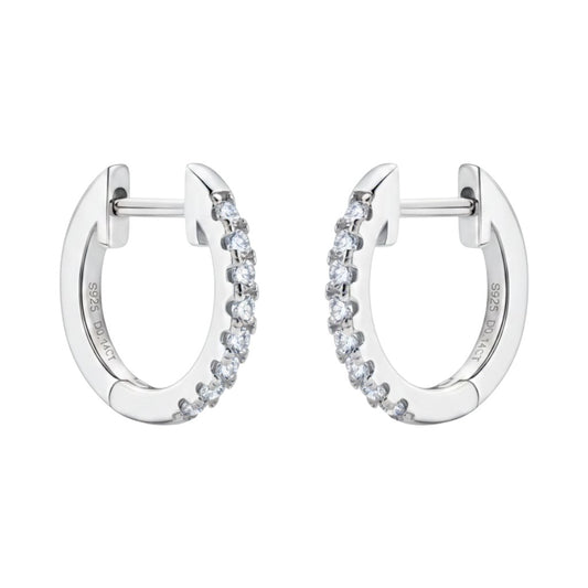 LUMIOR minimalist huggie oorbellen van 925 sterling zilver met moissaniet steentjes, 1.4 cm lang