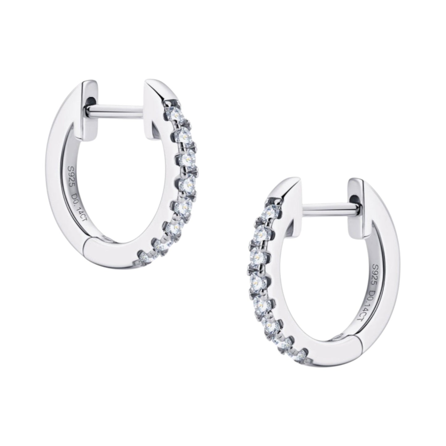 LUMIOR minimalist huggie oorbellen van 925 sterling zilver met moissaniet steentjes, 1.4 cm lang